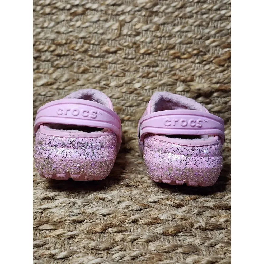 Crocs Shoes Child 9 Classic Lined Glitter Clog Pink Slip On Shoes School